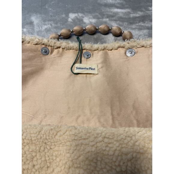 Samantha Pleet Sherpa Fleece Beaded Handle Shoulder Bag Cream Cozy Winter Clutch - Picture 2 of 10